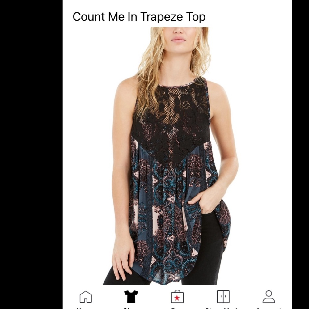 FREE PEOPLE  Black Floral Print Tunic LARGE